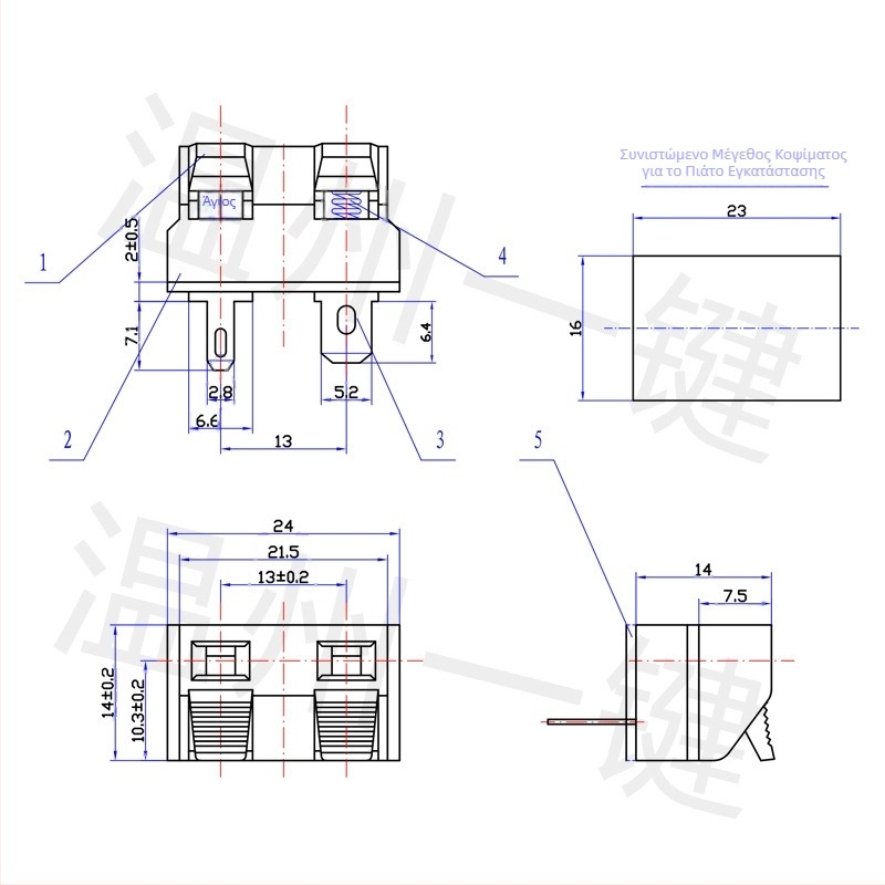 Κλιπ σύνδεσης 2 θέσεων WP2-27B με τετράγωνη εξωτερική βάση καλωδίωσης – για πολεμική βιομηχανία