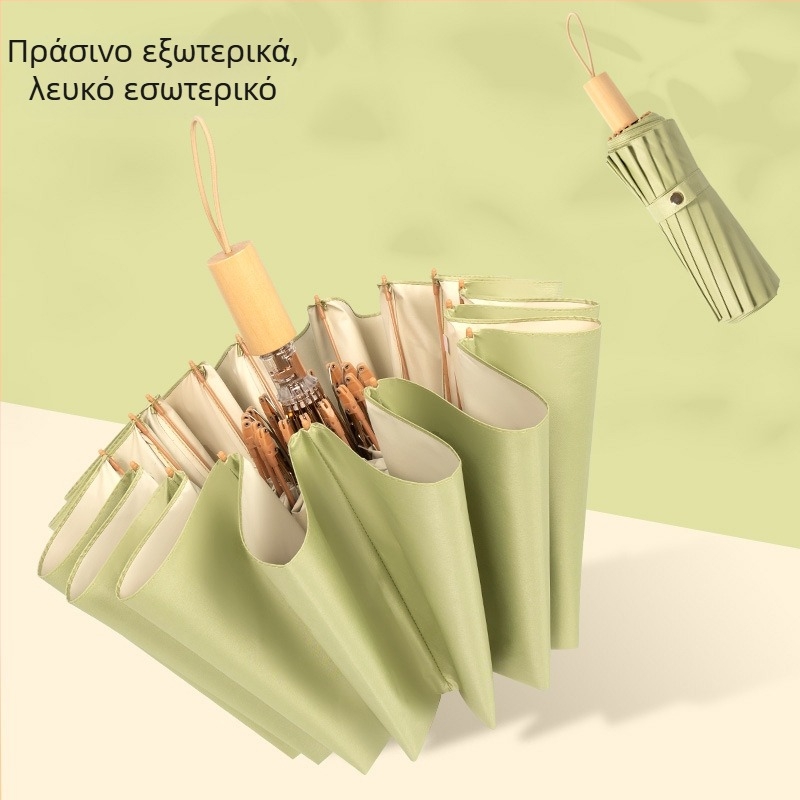 Ομπρέλα με 16 ακτίνες, αναδιπλούμενη, UPF 50+, πολυεστερική ύφανση 190T, ξύλινο χερούλι, χειροκίνητο άνοιγμα/κλείσιμο