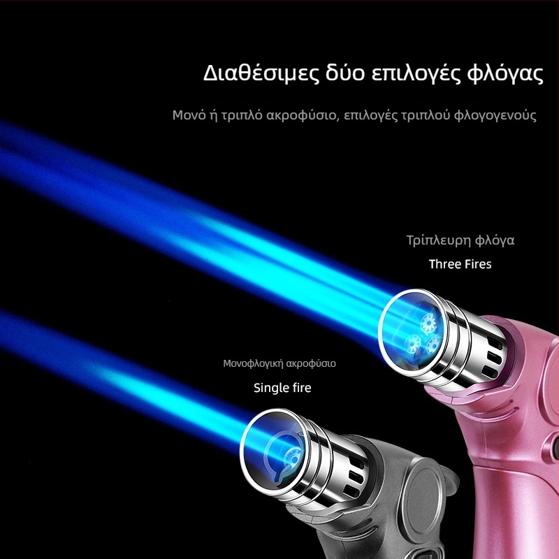 Αναπτήρας τριών φλογών, ανθεκτικός στον άνεμο, για πούρες και υπαίθρια μαγειρική, με βουτάνιο καύσιμο, μεταλλικό σώμα