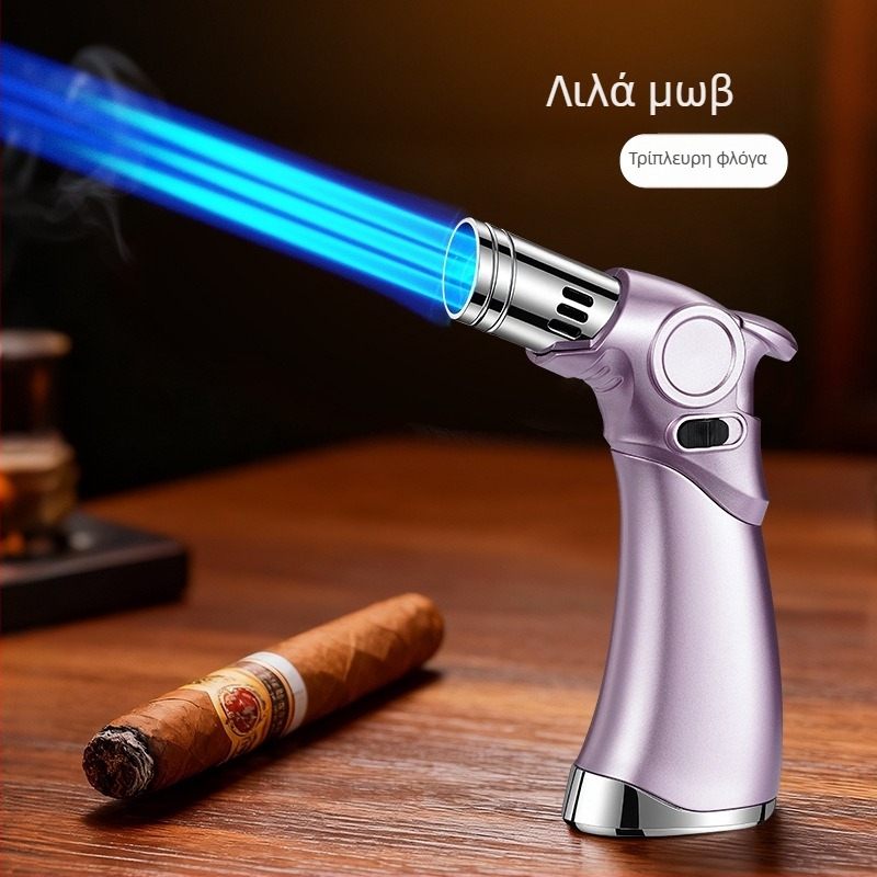 Αναπτήρας τριών φλογών, ανθεκτικός στον άνεμο, για πούρες και υπαίθρια μαγειρική, με βουτάνιο καύσιμο, μεταλλικό σώμα