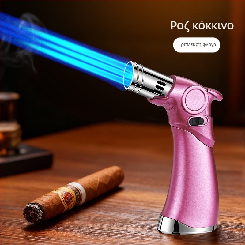 Αναπτήρας τριών φλογών, ανθεκτικός στον άνεμο, για πούρες και υπαίθρια μαγειρική, με βουτάνιο καύσιμο, μεταλλικό σώμα