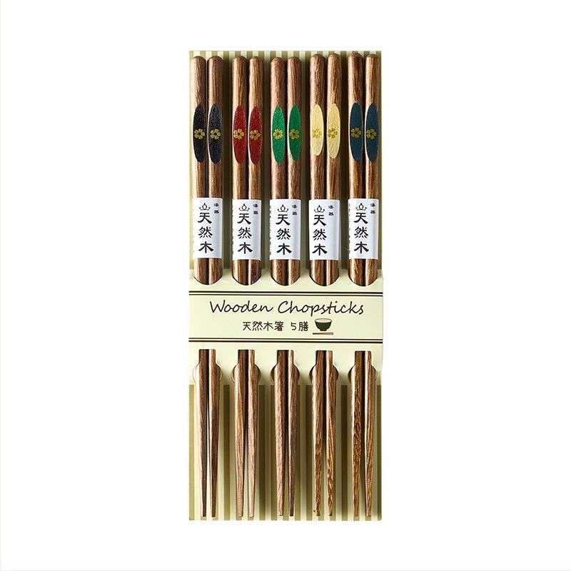 Γιαπωνέζικου στυλ ξύλινες chopsticks από βένγε, αντιμούχλα, αντιολισθητικές, μυτερά άκρα, σετ 5 ζευγάρια
