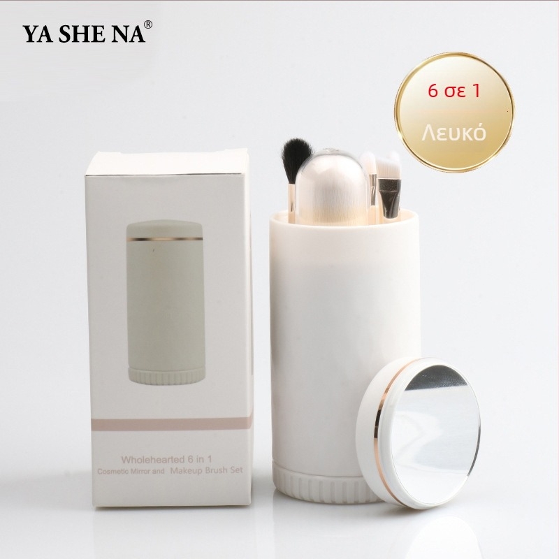 Σετ πινέλων μακιγιάζ 6-σε-1, φορητό, με πλαστικές λαβές και συνθετικές τρίχες, μήκος τρίχας 1,5 cm, συνολικό μήκος 8 cm