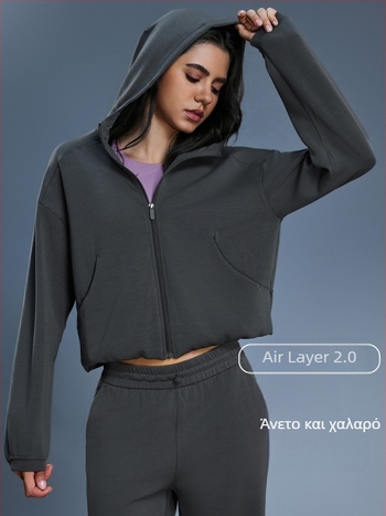 Γυναικεία ζακέτα με κουκούλα και φερμουάρ, χαλαρή γραμμή για τρέξιμο και γυμναστική, φθινοπωρινή-χειμερινή, ύφασμα μίγμα βαμβάκι-πολυεστέρα με 52% πολυεστέρα, επένδυση από βαμβάκι.