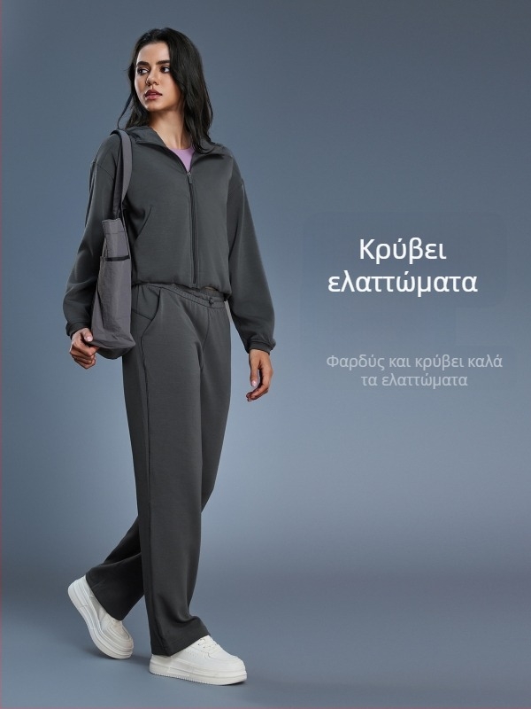 Γυναικεία ζακέτα με κουκούλα και φερμουάρ, χαλαρή γραμμή για τρέξιμο και γυμναστική, φθινοπωρινή-χειμερινή, ύφασμα μίγμα βαμβάκι-πολυεστέρα με 52% πολυεστέρα, επένδυση από βαμβάκι.