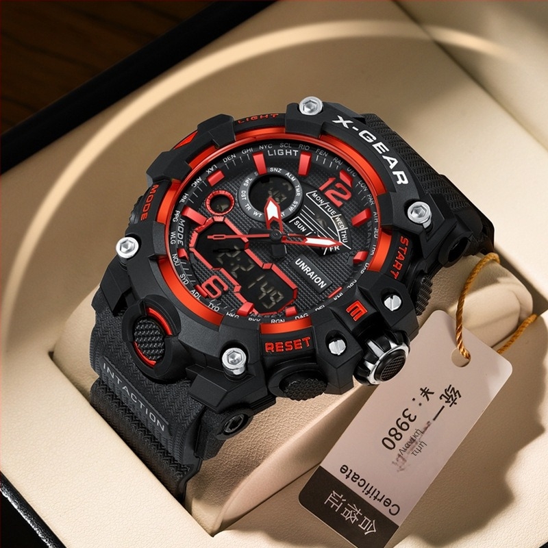 Oniga Τακτικό αντρικό ρολόι από κράμα, με φωτεινό ημερολόγιο και ένδειξη 24 ωρών, ηλεκτρονική κίνηση με ιαπωνικό μηχανισμό διπλής προβολής, αδιάβροχο 30Μ, κάσα από κράμα, ζώνη από πλαστικό