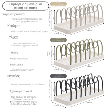 Ράφι πιάτων οικιακής χρήσης — αφαιρούμενο, αναδιπλούμενο, κινητό (πλαστικό; χωρίς συναρμολόγηση)