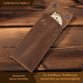 Contacts Family vintage δερμάτινο θήκη ταξιδιού για μηχανικά ρολόγια, φορητή θήκη αποθήκευσης ρολογιών, 1 τεμάχιο, άνοιξη 2023