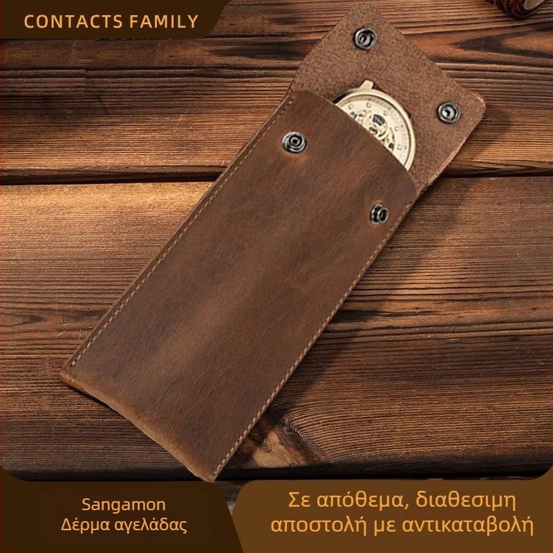 Contacts Family vintage δερμάτινο θήκη ταξιδιού για μηχανικά ρολόγια, φορητή θήκη αποθήκευσης ρολογιών, 1 τεμάχιο, άνοιξη 2023
