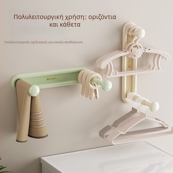 Αναδιπλόμενος αποθηκευτικός ράφι κρεμάστρων τοίχου – χωρίς τρύπες, ABS, 2 επίπεδα, στήριξη με αναρρόφηση