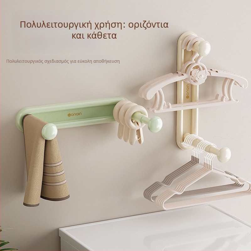 Αναδιπλόμενος αποθηκευτικός ράφι κρεμάστρων τοίχου – χωρίς τρύπες, ABS, 2 επίπεδα, στήριξη με αναρρόφηση