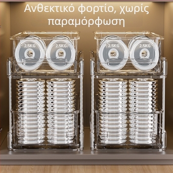 Κάτω από τον νεροχύτη: 3-επίπεδη εξαγόμενη ραφιέρα μπάνιου με διαφανή συρτάρια, PET + ανοξείδωτος χάλυβας