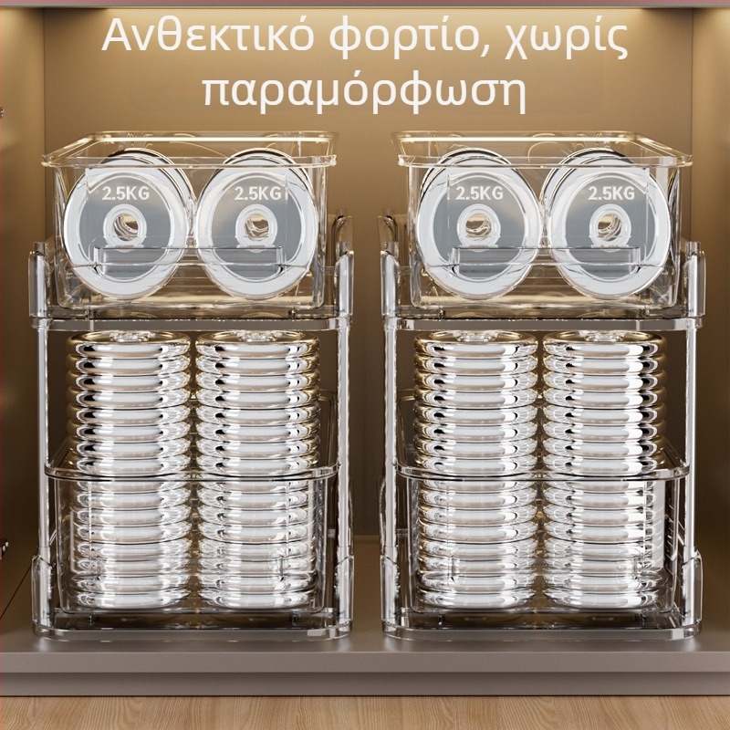 Κάτω από τον νεροχύτη: 3-επίπεδη εξαγόμενη ραφιέρα μπάνιου με διαφανή συρτάρια, PET + ανοξείδωτος χάλυβας