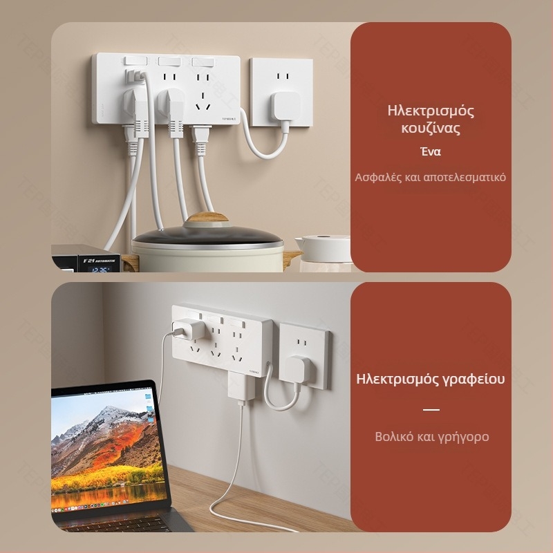 86-τύπου πρίζα επέκτασης με καλώδιο τροφοδοσίας, τοίχος-εγκατάσταση, 10A, 250V, επαφές Tin Phosphor Bronze