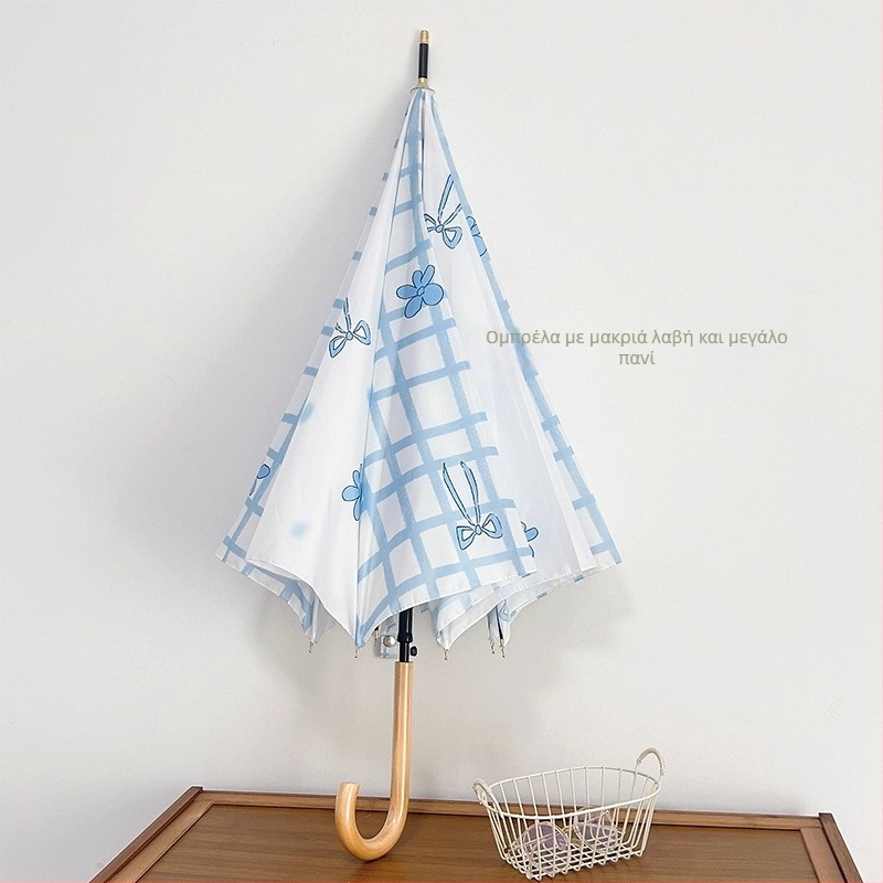 Ομπρέλα για δύο με μακριά ξύλινη λαβή, 16 ακτίνες, σιδερένιος σκελετός, ημι-αυτόματο άνοιγμα, ύφασμα 190T