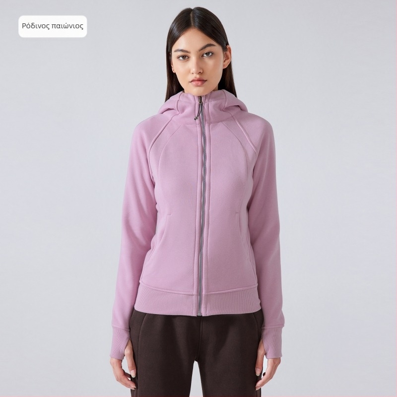 Γυναικείο αθλητικό μπουφάν με κουκούλα για χειμώνα – παχύ ύφασμα από βαμβάκι-μίγμα, σταθερός γιακά, μακριά μανίκια, DJ028