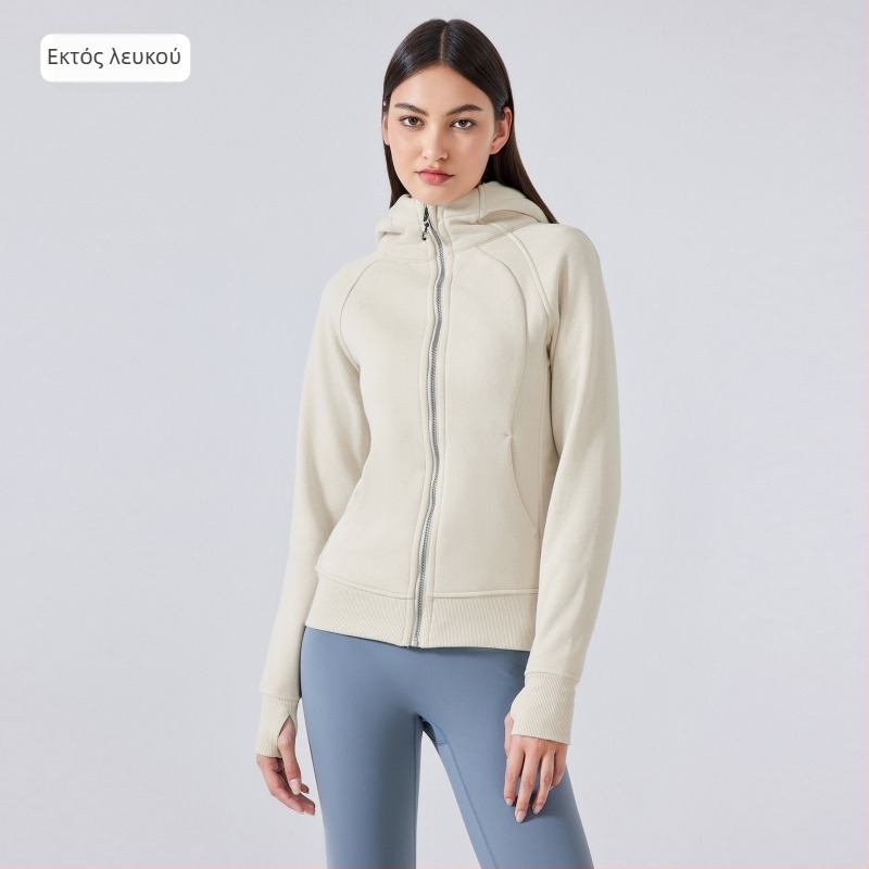 Γυναικείο αθλητικό μπουφάν με κουκούλα για χειμώνα – παχύ ύφασμα από βαμβάκι-μίγμα, σταθερός γιακά, μακριά μανίκια, DJ028