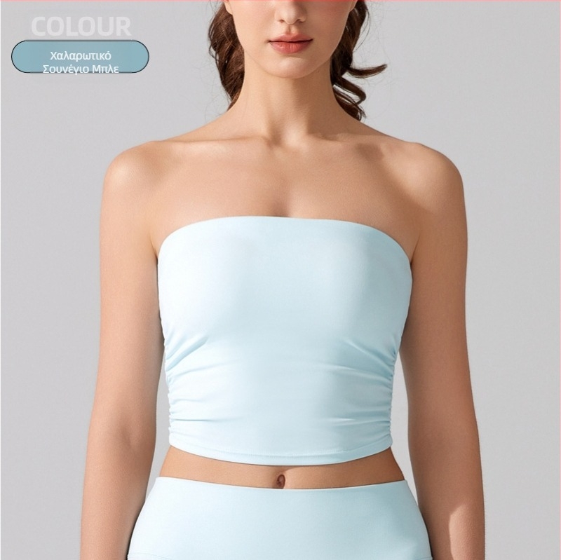 Τοπ χωρίς τιράντες με πλήρεις κάψες από αντιβακτηριακό nude ύφασμα για τρέξιμο και γυμναστική, λεπτές μορφοποιημένες κάψες