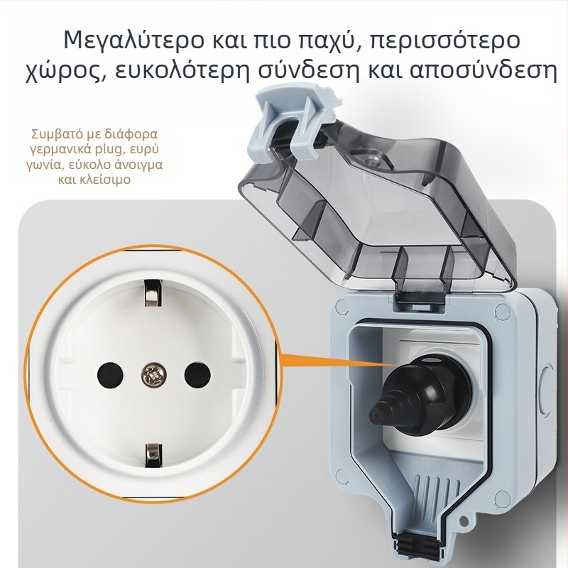 Εξωτερική IP66 ανθεκτική στη σκόνη και υγρασία πρίζα τοίχου, βιομηχανικού τύπου, μονή πρίζα, ευρωπαϊκό πρότυπο, γερμανικού στυλ