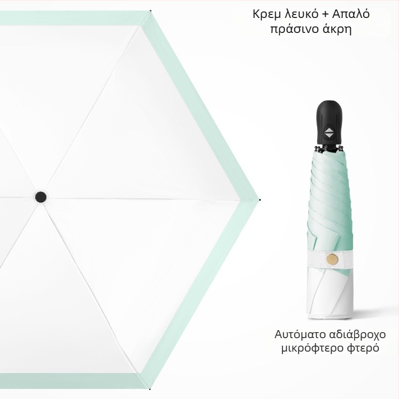 Υπερ-ελαφριά πτυσσόμενη ομπρέλα με αυτόματη έναρξη, ημι-αυτόματο κλείσιμο, πλαίσιο από κράμα με 6 ακτίνες, ατσάλινος άξονας, ύφασμα 30D με επικάλυψη κόλλας