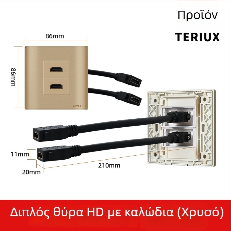 Υποδοχή HDMI τύπου 86 για ενσωμάτωση στον τοίχο, 4K HDMI, διπλή θύρα