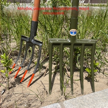 Μεταλλικό φτυάρι‑γκρέμπλο από ατσάλι για βαθιά ανάστροφη και χαλάρωση εδάφους, χειροκίνητη λειτουργία, χάλυβας μανγκάνης για γεωργία