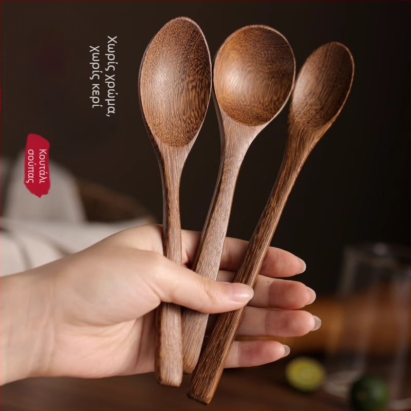 Ξύλινη κουτάλα με μακριά λαβή, κατάλληλη για τρόφιμα, χωρίς βερνίκι, ανθεκτική στη θερμότητα