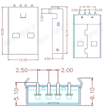 USB 2.0 Type-A αρσενικός συνδετήρας, 90° γωνία, τοποθέτηση σε PCB, AMUSB-109