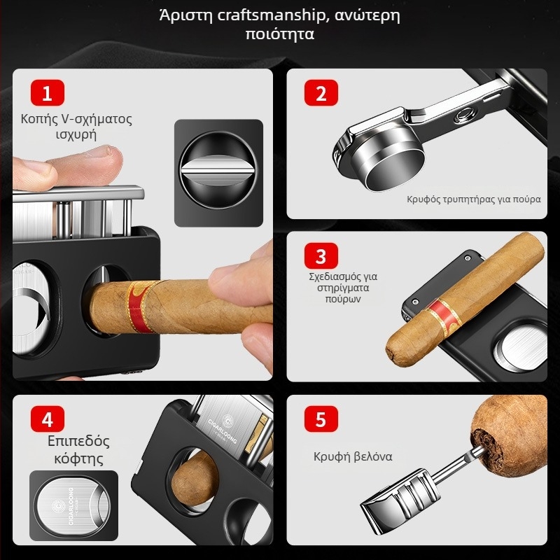Cigarlong κόπτης πούρων, ανοξείδωτο ατσάλι, μοντέλο CE-25GY, απλό σχέδιο