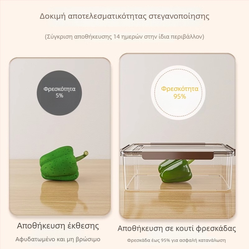 Πλαστικό δοχείο αποθήκευσης για το ψυγείο, με καπάκι – φορητό, αεροστεγές, διατήρηση φρεσκάδας λαχανικών και φρούτων