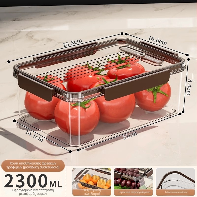 Πλαστικό δοχείο αποθήκευσης για το ψυγείο, με καπάκι – φορητό, αεροστεγές, διατήρηση φρεσκάδας λαχανικών και φρούτων