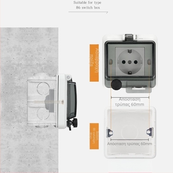 86 τύπου κρυφή αδιάβροχη ενσωματωμένη πρίζα ισχύος για εγκατάσταση στον τοίχο, κατάλληλη για μπάνιο και εξωτερικούς χώρους