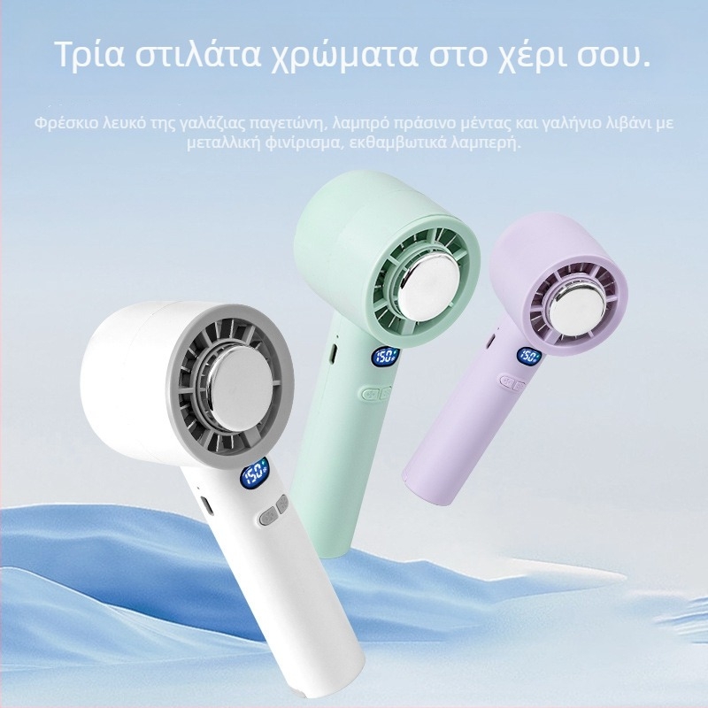 Φορητός ανεμιστήρας χειρός με μοτέρ χωρίς ψήκτρες, USB φόρτιση, ενσωματωμένη μπαταρία 2000–4000 mAh, 3 λεπίδες, 3 ταχύτητες ροής αέρα