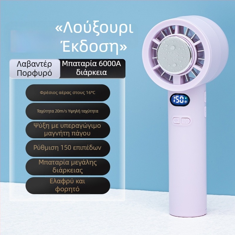 Φορητός ανεμιστήρας χειρός με μοτέρ χωρίς ψήκτρες, USB φόρτιση, ενσωματωμένη μπαταρία 2000–4000 mAh, 3 λεπίδες, 3 ταχύτητες ροής αέρα