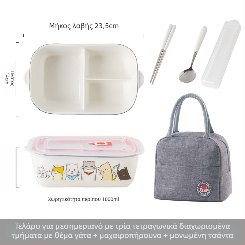 Κεραμικό ορθογώνιο κουτί γεύματος με σχέδιο καρτούν, κατάλληλο για φούρνο μικροκυμάτων, χωρητικότητα 800–1000 ml