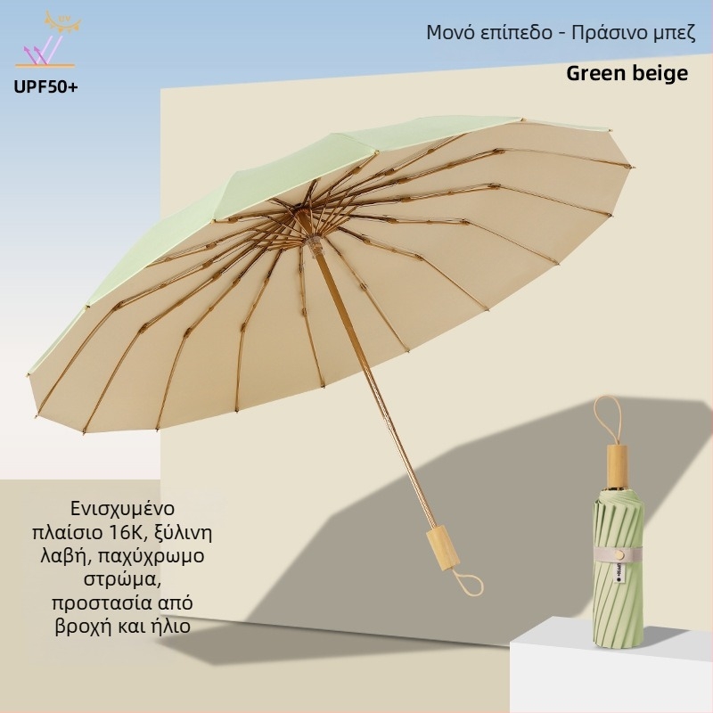 Ομπρέλα ήλίου με τρία τμήματα και διπλό στρώμα, ύφασμα 210T, 8 σκελετοί, αλουμινένιος σωλήνας, χειροκίνητο άνοιγμα/κλείσιμο, UPF50+