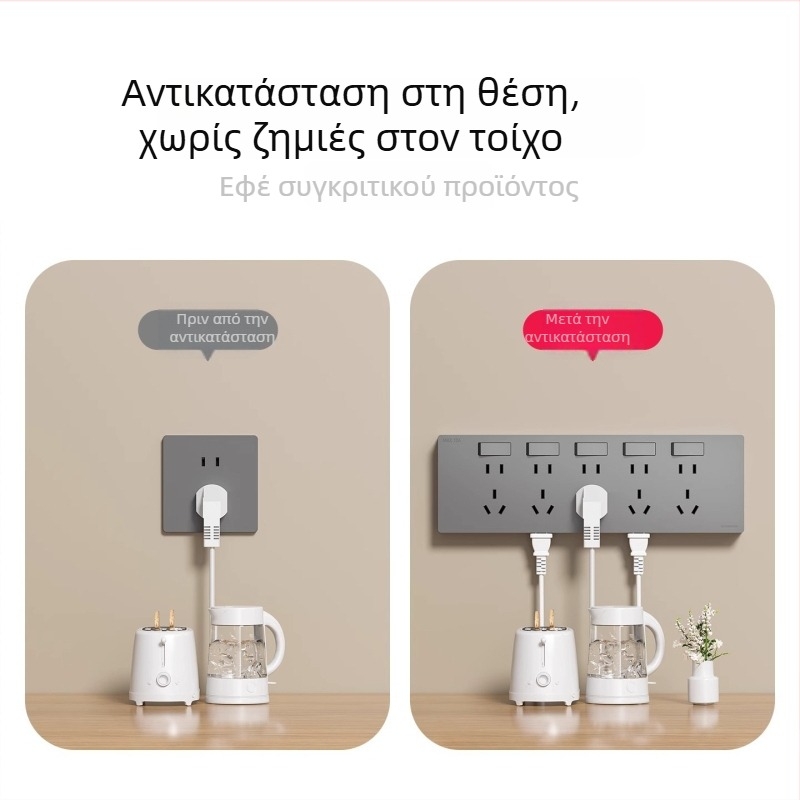 Υπερλεπτό πάνελ πρίζας επιφάνειας με διακόπτη, πρίζα επέκτασης με πέντε οπές, σώμα από φώσφορο-μπρούνζο, 10A, 220V, τοίχος