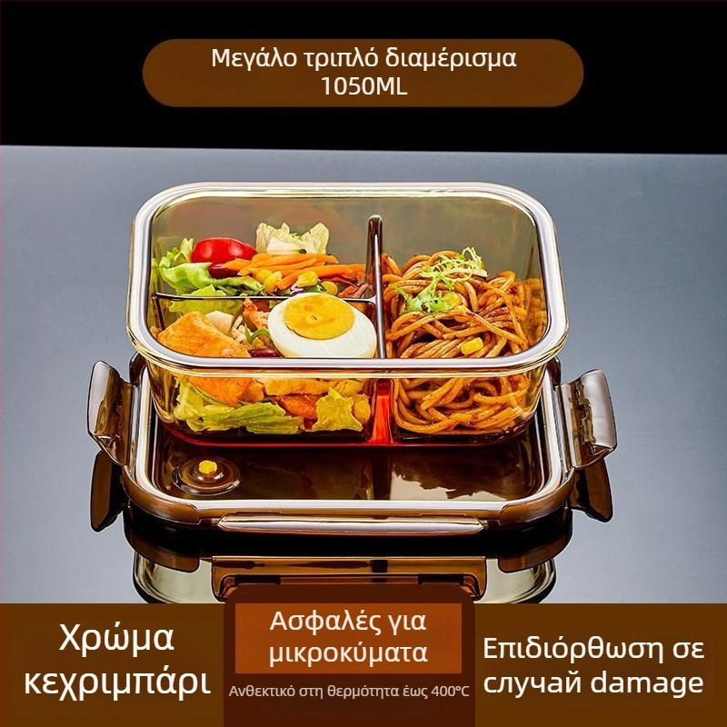 Κουτί μεσημεριανού από γυαλί μποροσίλυκ, κατάλληλο για φούρνο μικροκυμάτων, αεροστεγές, μονωμένο, με καπάκι