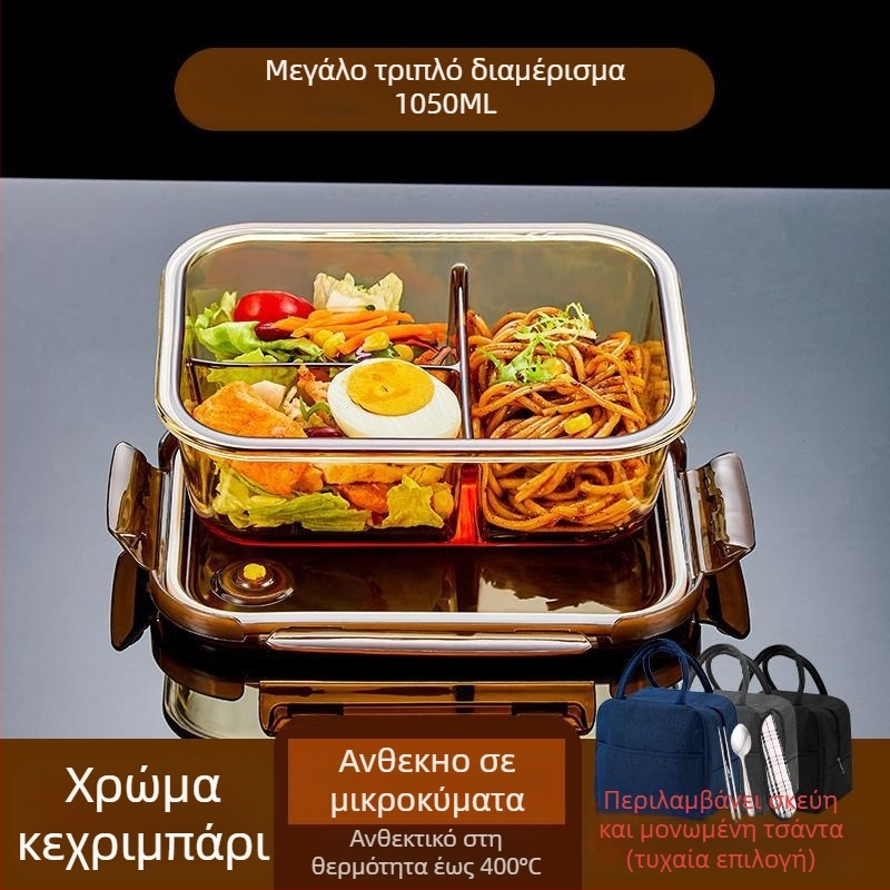 Κουτί μεσημεριανού από γυαλί μποροσίλυκ, κατάλληλο για φούρνο μικροκυμάτων, αεροστεγές, μονωμένο, με καπάκι