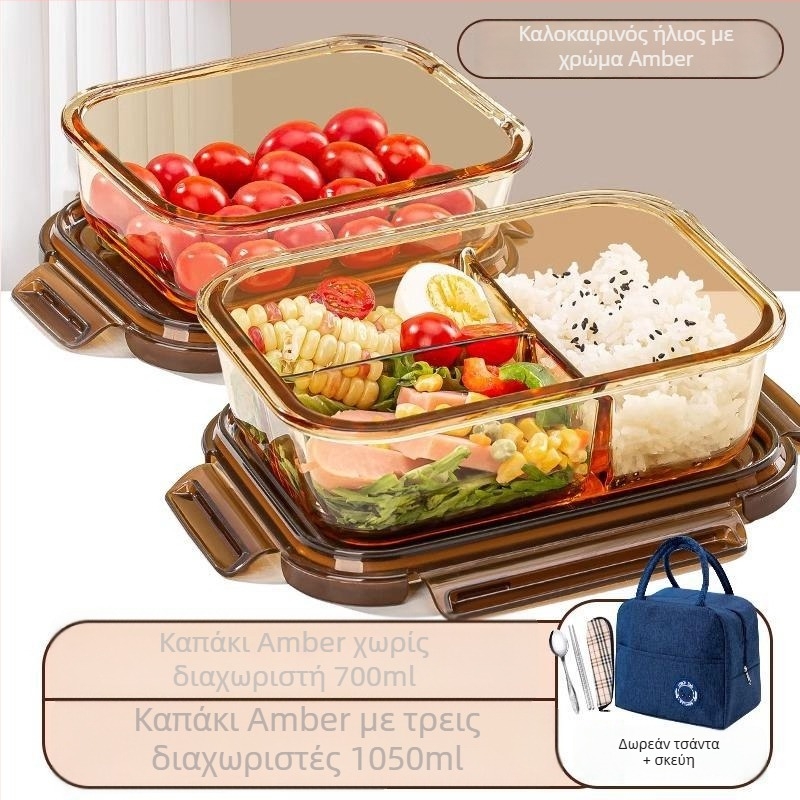 Κουτί μεσημεριανού από γυαλί μποροσίλυκ, κατάλληλο για φούρνο μικροκυμάτων, αεροστεγές, μονωμένο, με καπάκι