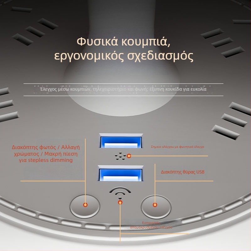 Φωνητικά ελεγχόμενος έξυπνος LED λαμπτήρας γραφείου με πρίζα USB, 10A/250V, CCC πιστοποιημένο, οικιακή/εμπορική χρήση