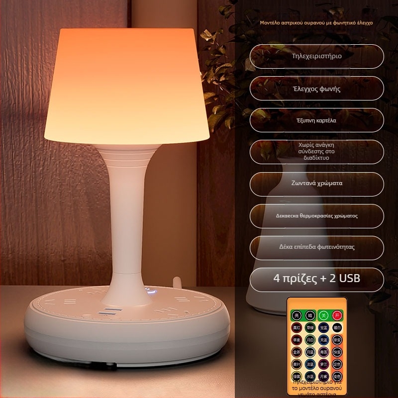 Φωνητικά ελεγχόμενος έξυπνος LED λαμπτήρας γραφείου με πρίζα USB, 10A/250V, CCC πιστοποιημένο, οικιακή/εμπορική χρήση