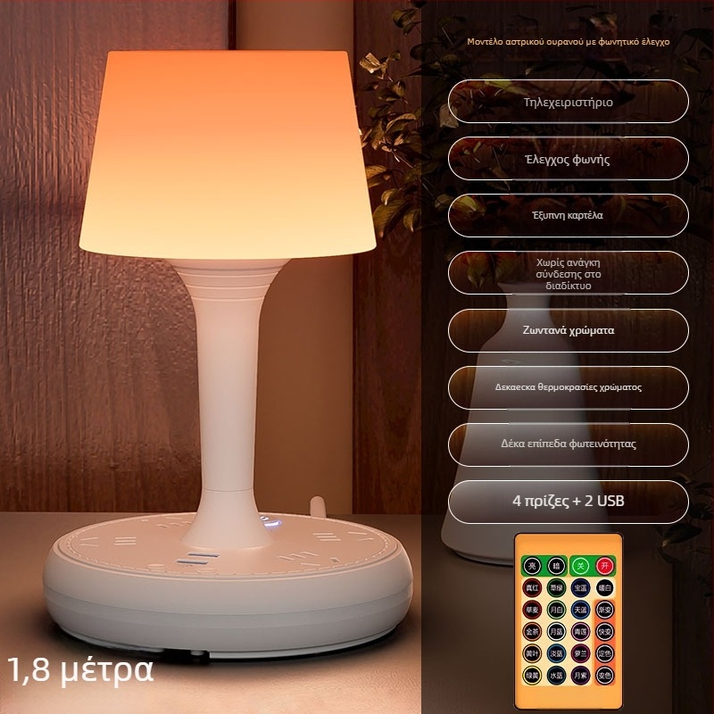 Φωνητικά ελεγχόμενος έξυπνος LED λαμπτήρας γραφείου με πρίζα USB, 10A/250V, CCC πιστοποιημένο, οικιακή/εμπορική χρήση