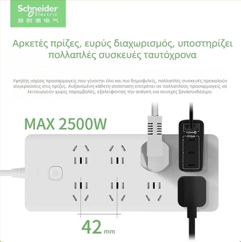Schneider Electric USB πολυμπριζα με πολλές θύρες, 10A, 220V, 2000W, τύπος 86, νέο εθνικό πρότυπο