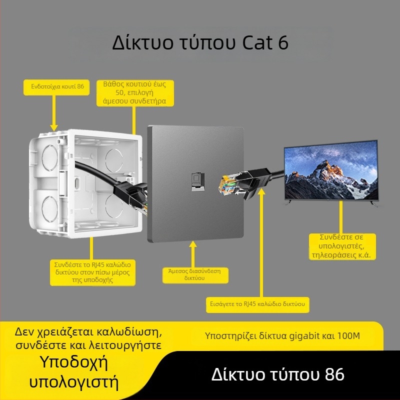 Πίνακας δικτυακών θυρών τύπου 86 Cat6 με διπλές θύρες — τοποθετημένος στον τοίχο, πρότυπο: Νέο εθνικό πρότυπο; μάρκα: Jabra