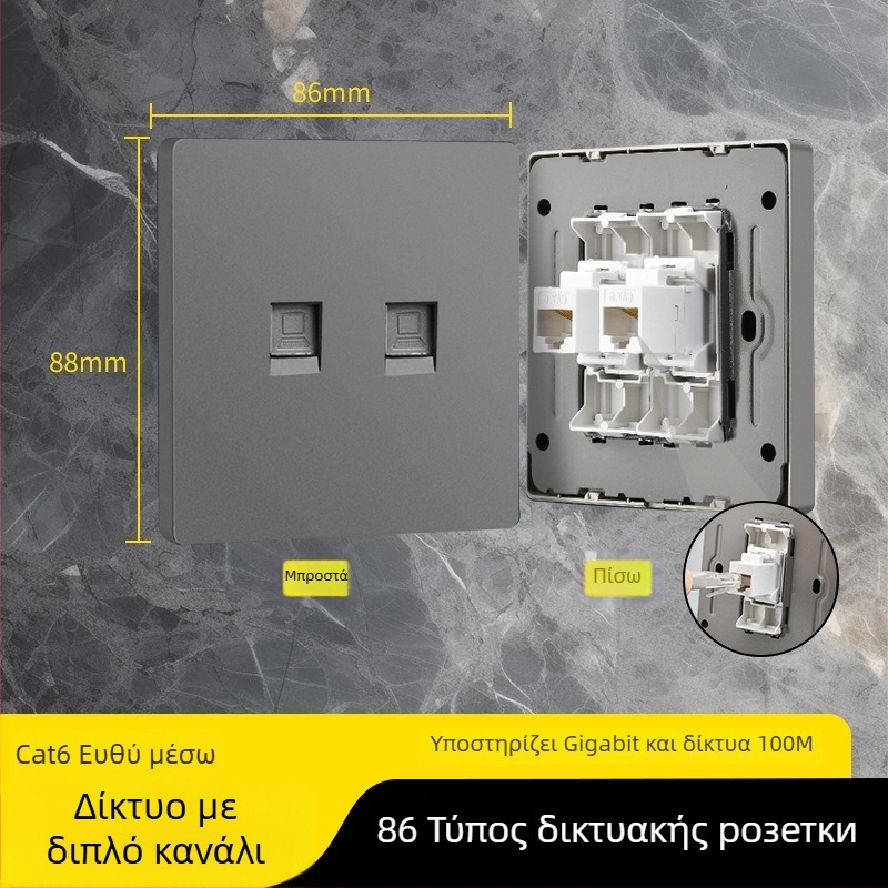 Πίνακας δικτυακών θυρών τύπου 86 Cat6 με διπλές θύρες — τοποθετημένος στον τοίχο, πρότυπο: Νέο εθνικό πρότυπο; μάρκα: Jabra