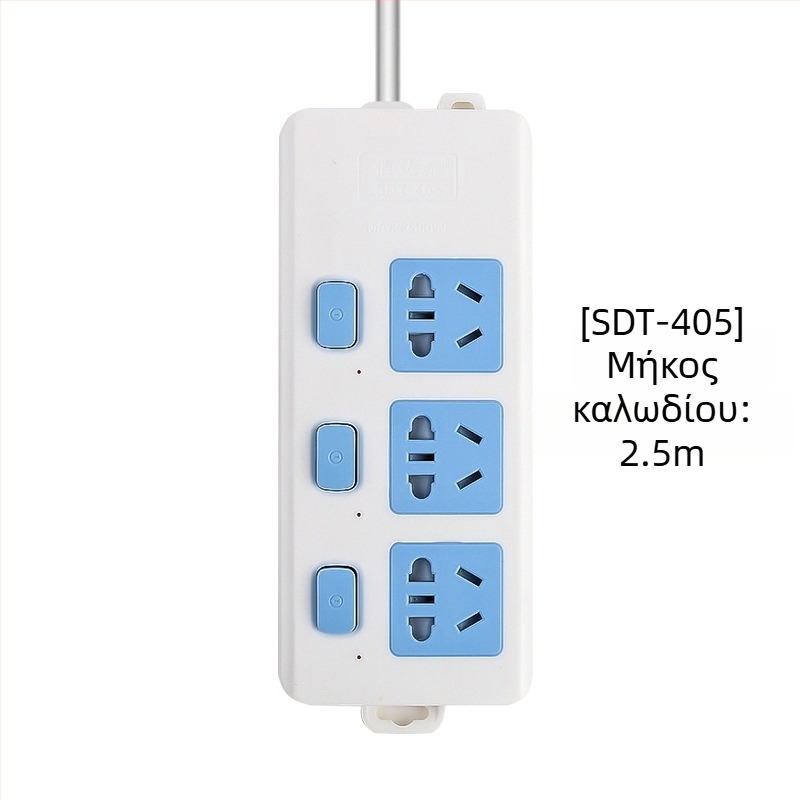 Πρίζα επέκτασης με ανεξάρτητο διακόπτη, 3 πρίζες, 10A, 100–250V, 2500W