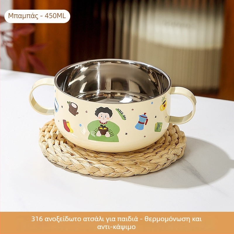 Παιδικό μπολ σούπας από ανοξείδωτο ατσάλι 316 με καπάκι, διπλό στρώμα, με διπλά αυτιά, όχι κατάλληλο για φούρνο μικροκυμάτων