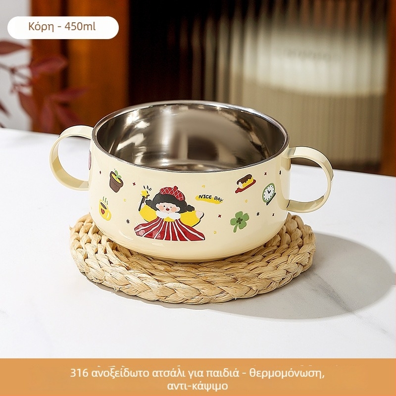 Παιδικό μπολ σούπας από ανοξείδωτο ατσάλι 316 με καπάκι, διπλό στρώμα, με διπλά αυτιά, όχι κατάλληλο για φούρνο μικροκυμάτων