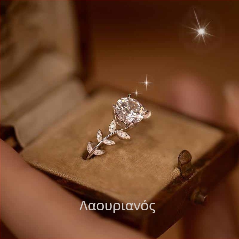 Δαχτυλίδι από χαλκό, σχέδιο φύλλου, ζιρκόν σε ένθετη τοποθέτηση, εξωτικός γυναικείο στυλ